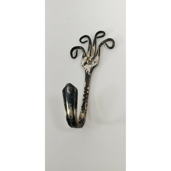 Hand Forged Flatware Coat Hook Kitchen Hanger Handcrafted Fork Distressed - Picture 1 of 5